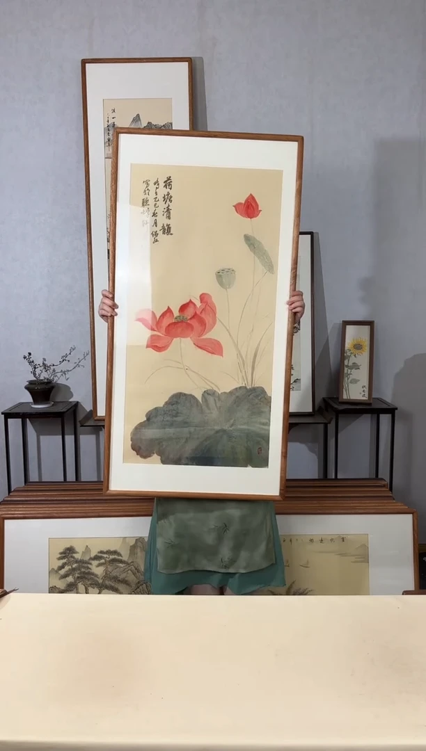 国画手绘*荷塘清韵*62*122cm带框发货