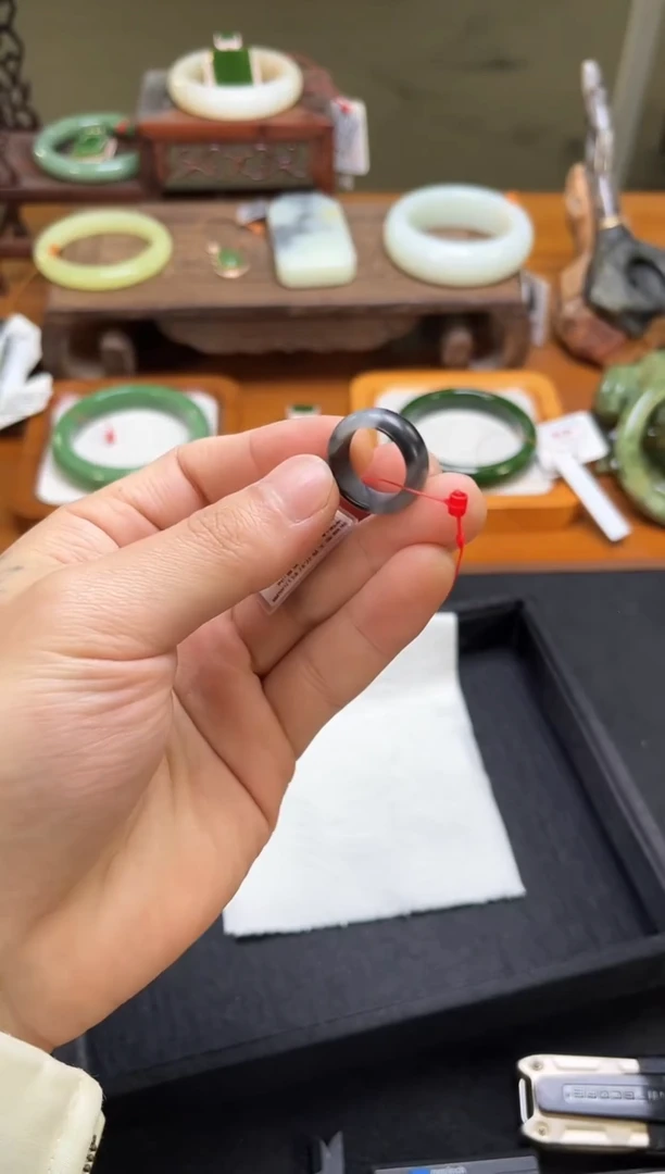 未镶嵌戒指和田玉墨玉青花 15圈