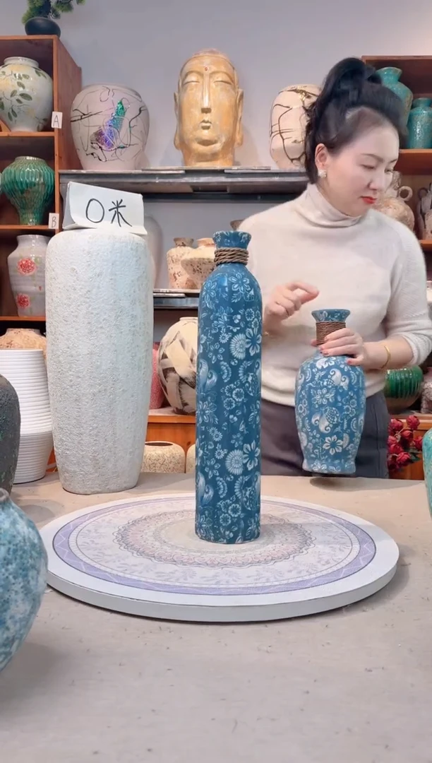 瓶陶瓷花瓶 无花  福利 不能装水 青花麻绳 大号