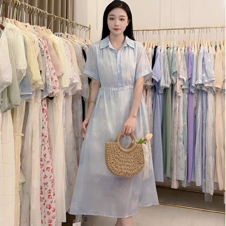 夏季新款连衣裙温柔宽松减龄法式收腰复古显瘦时尚印花碎花裙