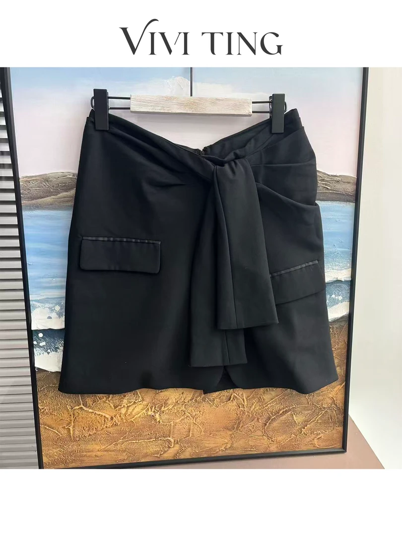 【VIVI·TING】婷姐推荐春秋百搭不规则打结高腰A版包臀短裙F678
