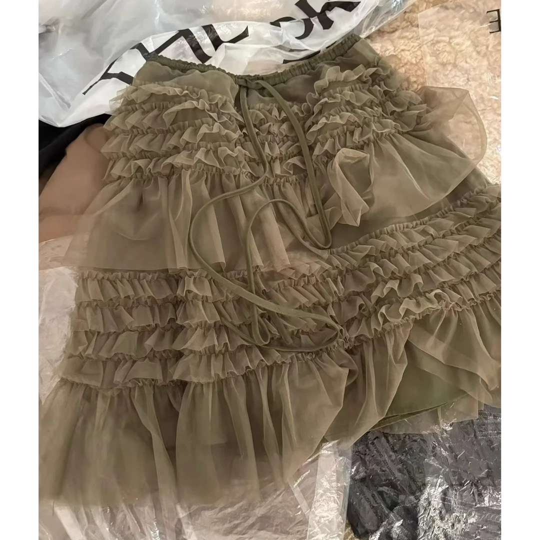 新款早春法式网纱蛋糕甜美层层花边蓬蓬裙女高腰拼接公主裙