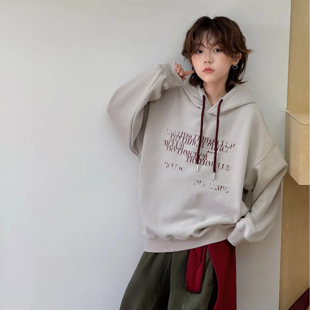 Q加绒(D001-D199))中大童冬季新款男童宽松时尚童装长袖圆领卫衣