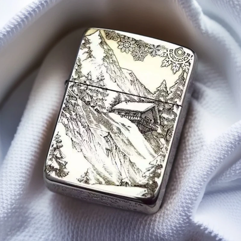 雪山小屋煤油打火机双面