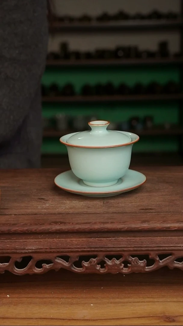 杯天青三才元宝盖碗微微不完美