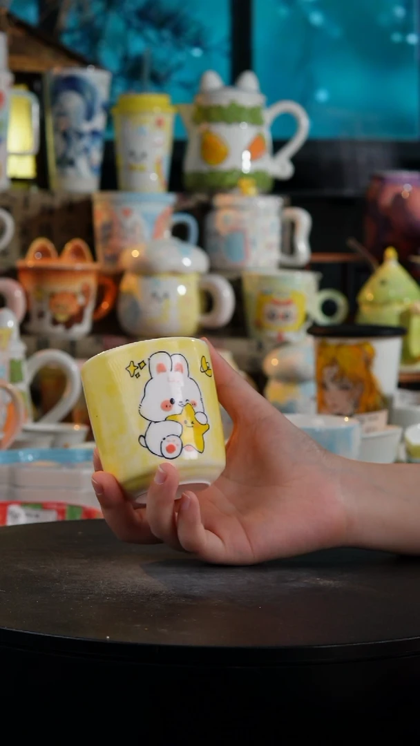 陶瓷便携款手工手绘星星小兔杯
