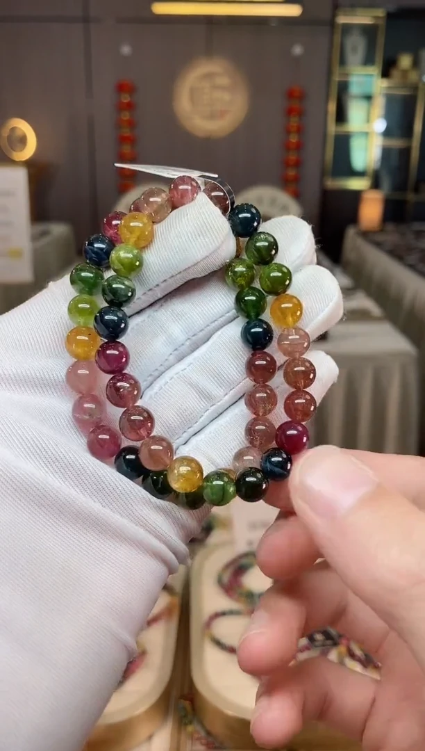 未镶嵌老矿碧玺彩虹单圈手串8mm+碧玺xion多样性发一条