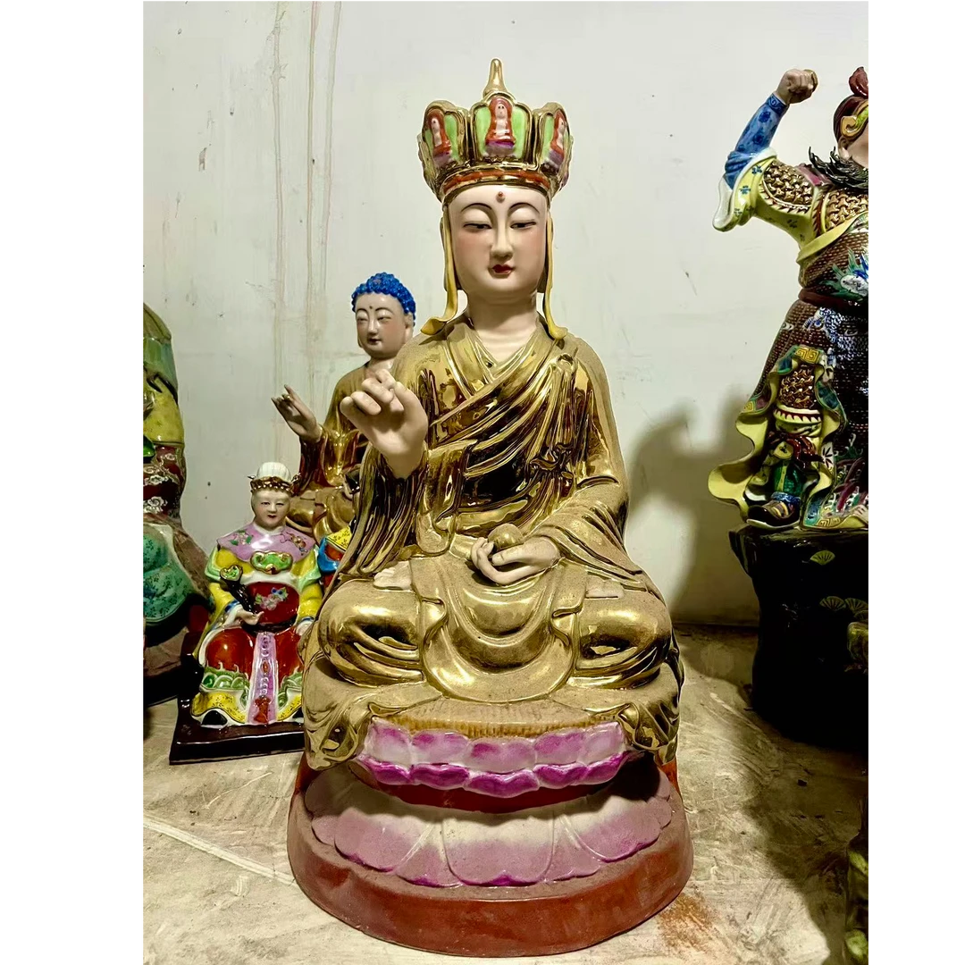 地藏王菩萨景德镇雕塑瓷鎏金坐莲地藏王菩萨家用佛堂吉祥纳福摆件
