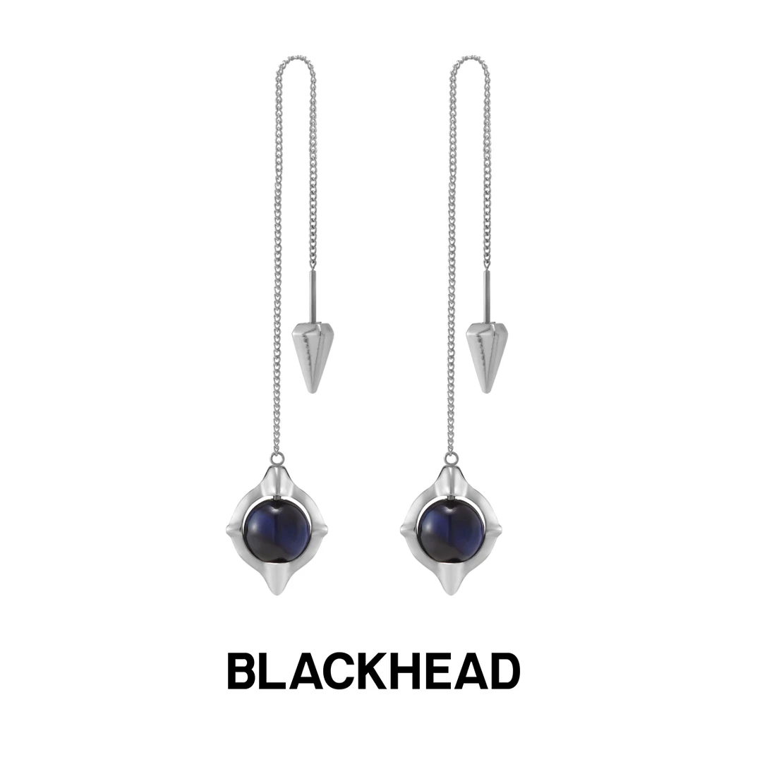 BLACK HEAD/黑头 钛钢合成锆石耳饰 蓝虎眼宇宙眼耳线