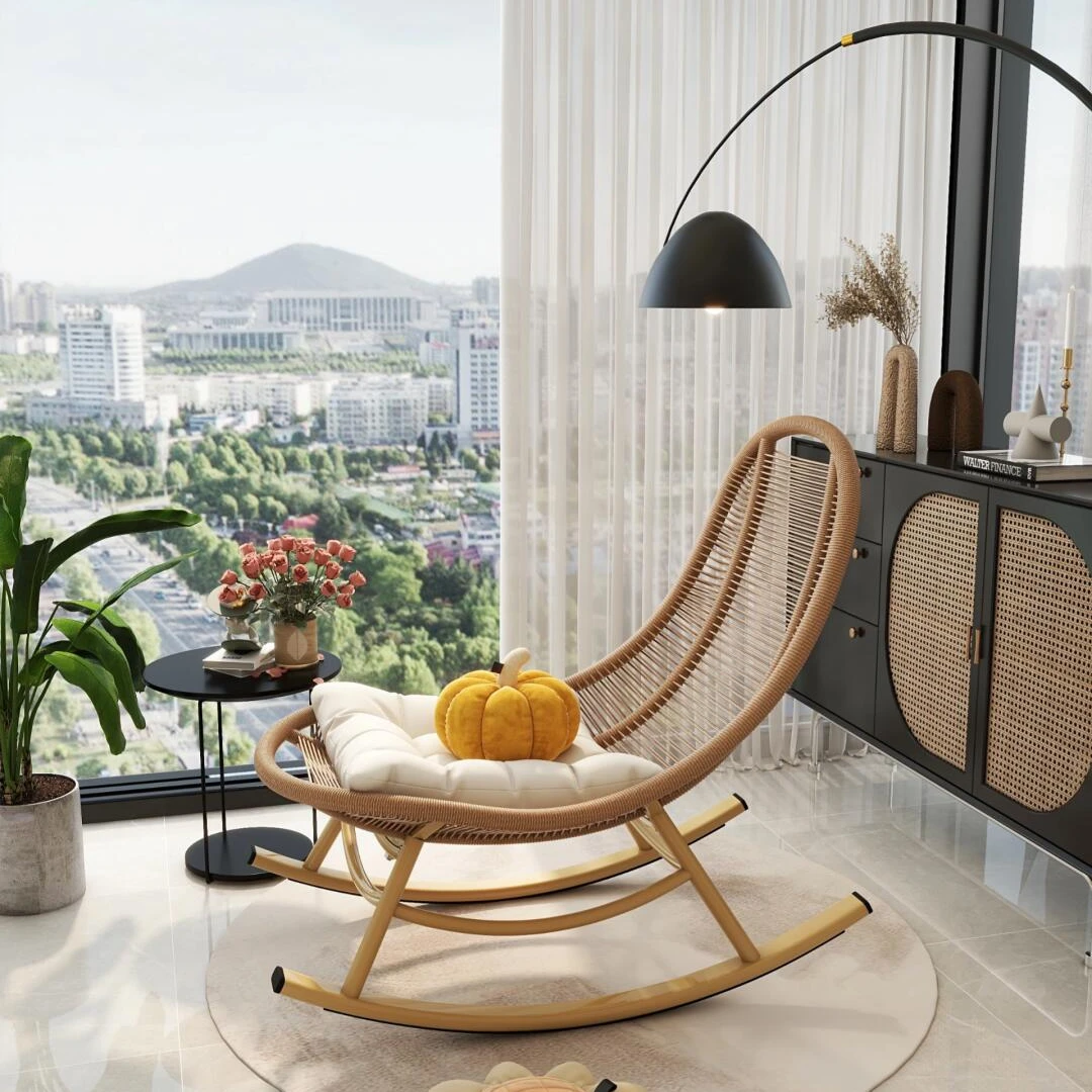 【手工编绳】轻奢客厅家用创意简约单人北欧藤编桌椅榻榻米午睡椅