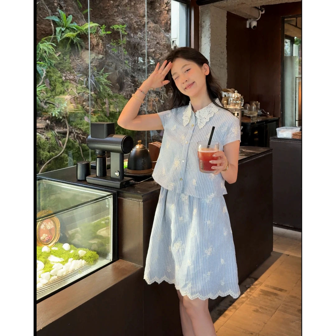 【闵笑一】水铃兰薄款春夏季刺绣拼接连衣裙显瘦法式新中式潮牌女装