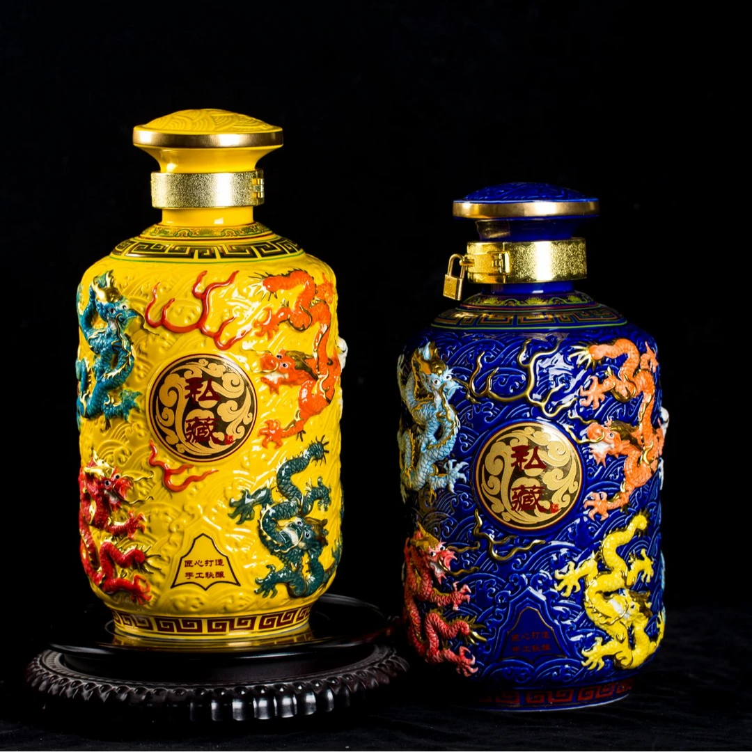 景德镇陶瓷酒坛高档家用创意陶瓷泡酒专用酒坛子酒瓶直筒龙10斤