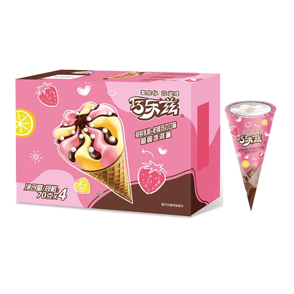 伊利巧乐兹(草莓乳酪+柠檬苏打)口味脆筒冰淇淋 70g*4