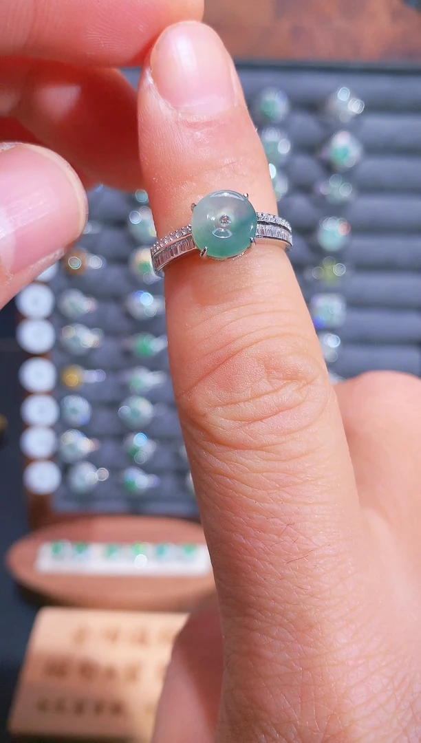 银S925镶嵌戒指翡翠S925银镶翡翠平安扣女饰品