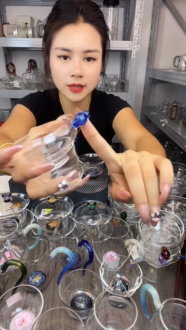 手工艺品玻璃岂**李禾器 宝蓝金奉珠茶漏 孤品