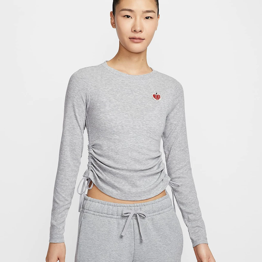 NIKE/耐克女子休闲罗纹运动长袖短款鬼马甜心圆领上衣HV8728063