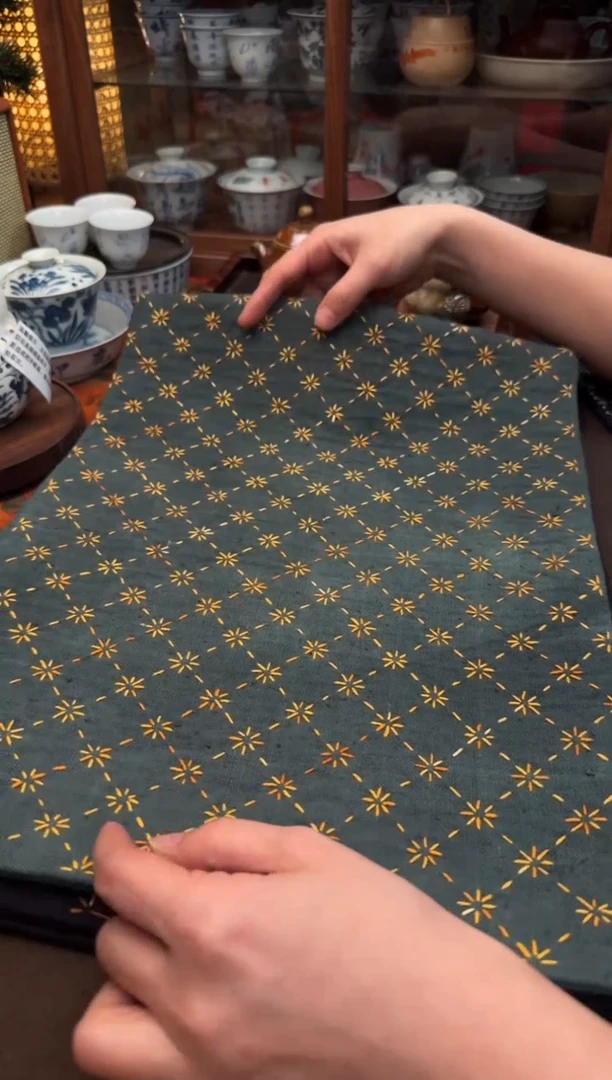 【闪购商品】织绣Cici手作刺子绣植物染柿染茶席-123