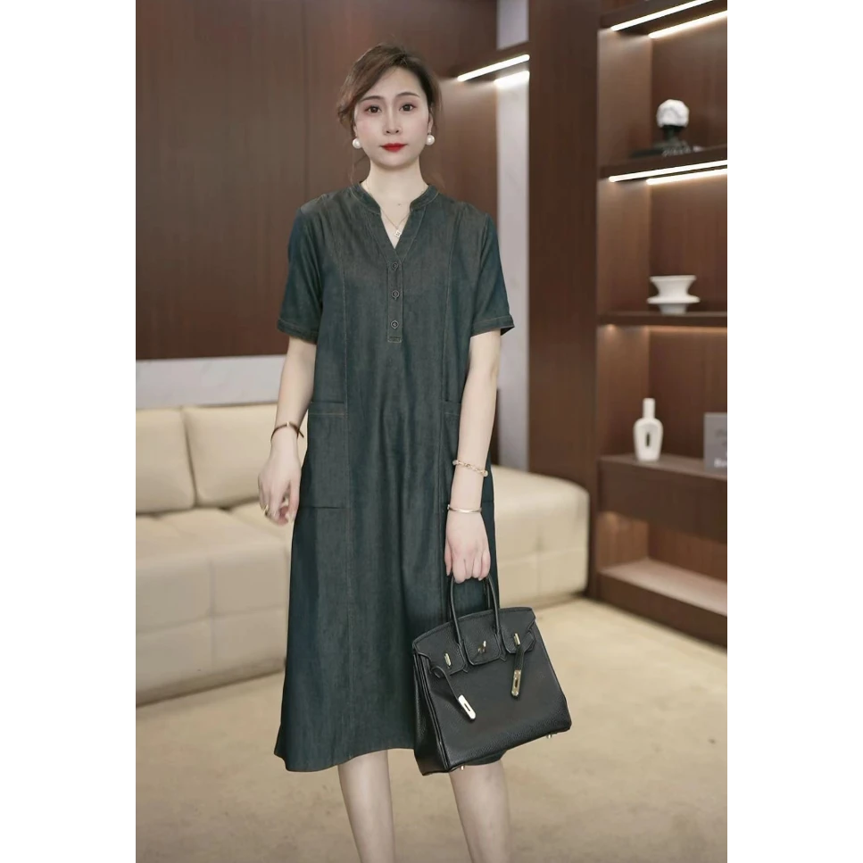 复古牛仔连衣裙女夏季薄款新款宽松遮肉休闲气质妈妈裙子3041