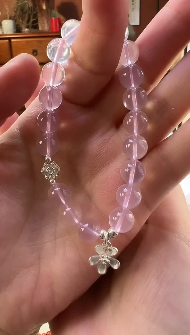 【闪购商品】芙蓉石手串银S925镶嵌粉晶