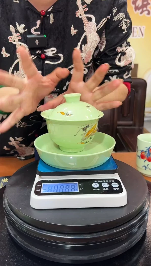 摆件瓷绿稀土金玉满堂三才盖碗