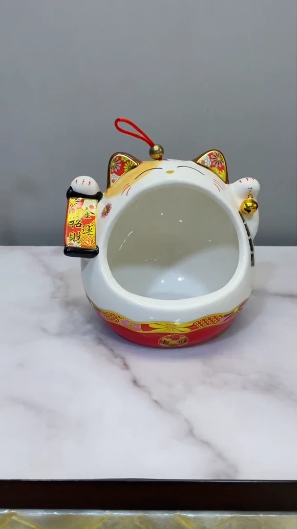 陶瓷招财猫收纳（红）