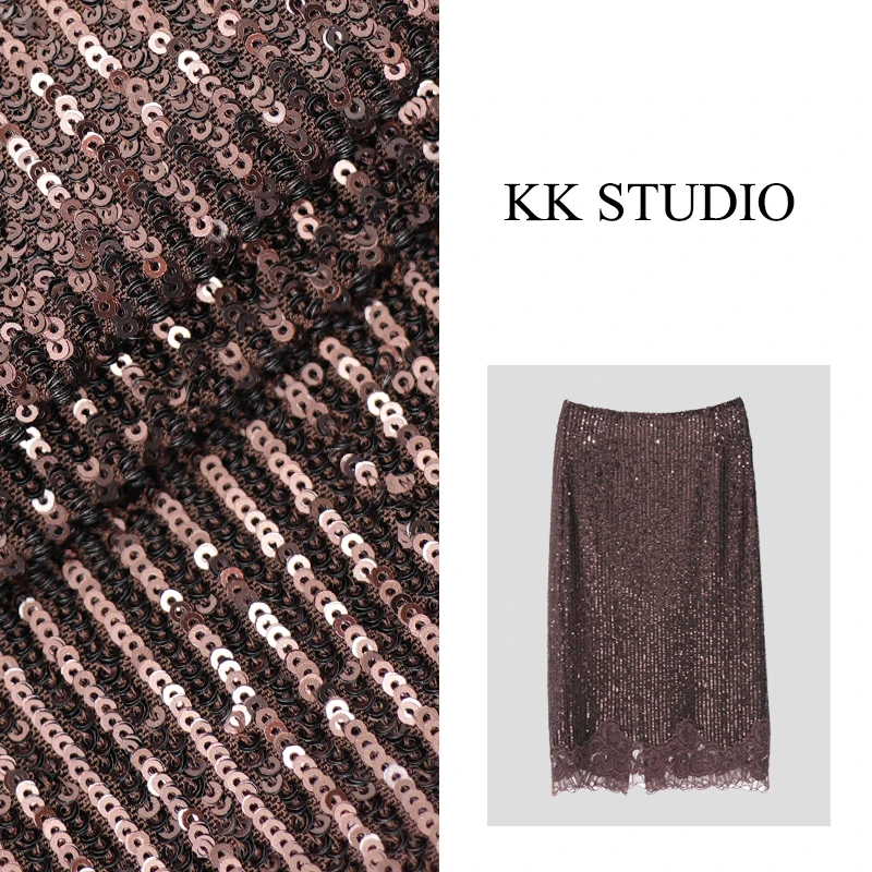 淇老板KK Studio秋季新款简约亮片半裙9326
