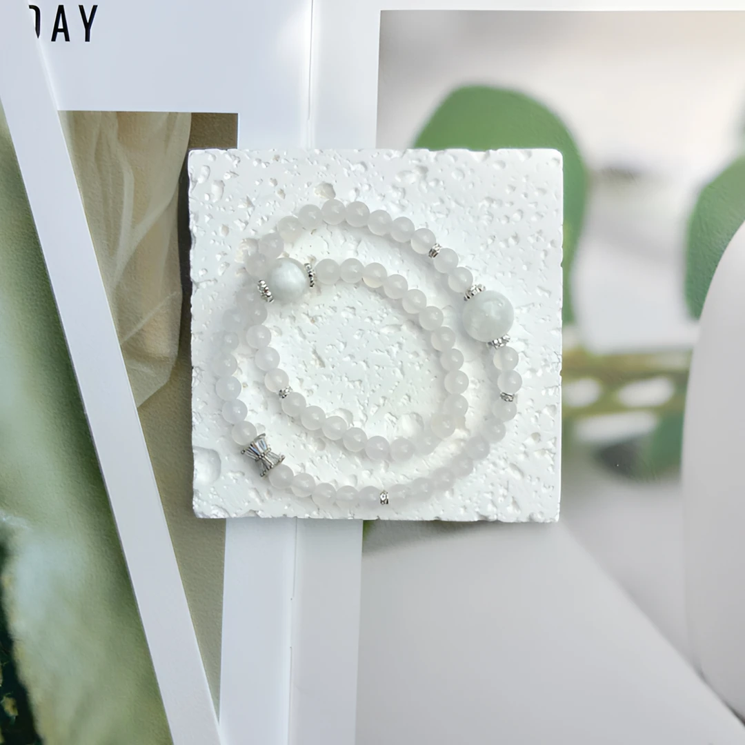 【月魄霜环】天然白雪花幽灵双圈手串｜白雪花幽灵水晶｜多样性发其一