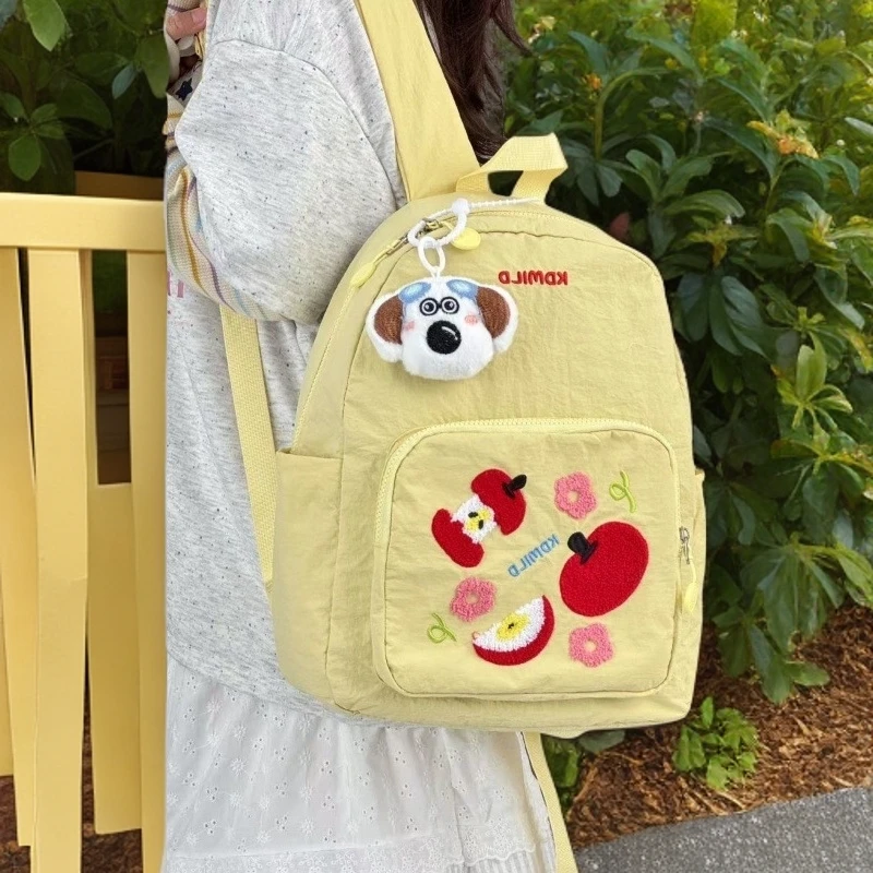 高颜值新款大容量书包刺绣简约容量百搭学生双肩包粉色女双肩书包