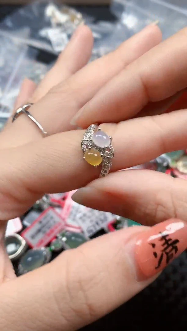 银S925镶嵌戒指翡翠天然A货缅甸翡翠