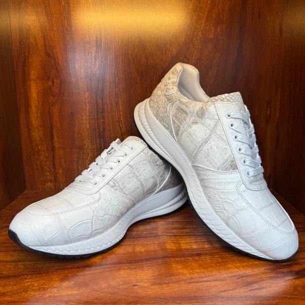 灵鼍LINGTUO金标喜马拉雅白鳄鱼皮男鞋稀有皮休闲板鞋胎牛皮内里