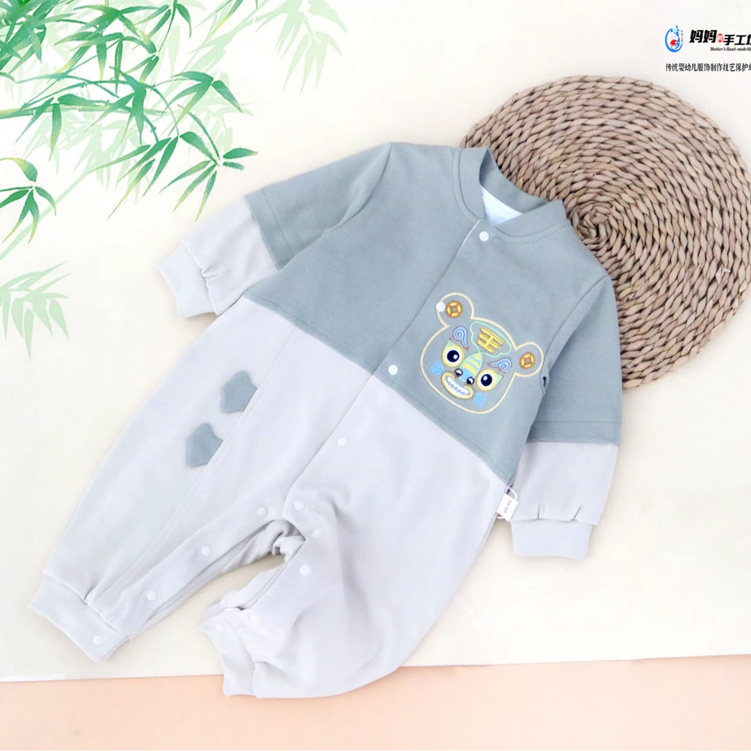 妈妈的手工坊宝宝春秋连体哈衣可爱外穿爬服长袖单排扣春秋（萌虎）
