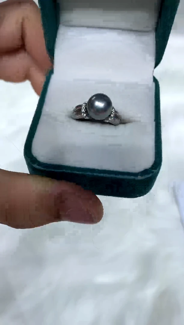 海水珍珠戒指银S925镶嵌9-10
