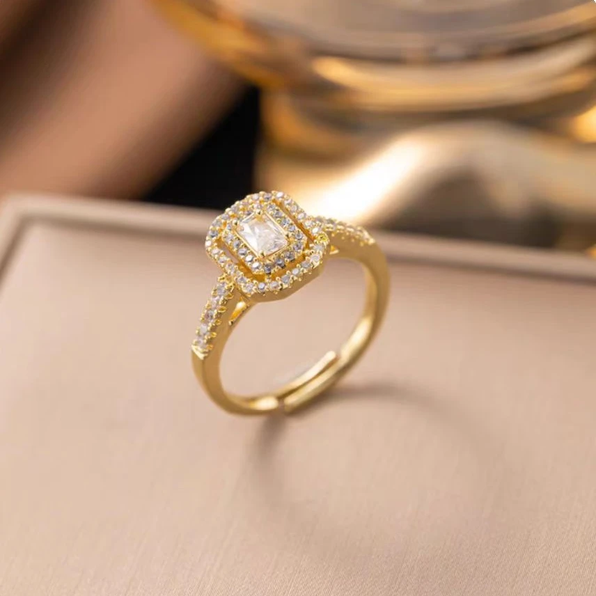 铜合金戒指 Seven Satr 新款轻奢开口可调节方形铜合金戒指