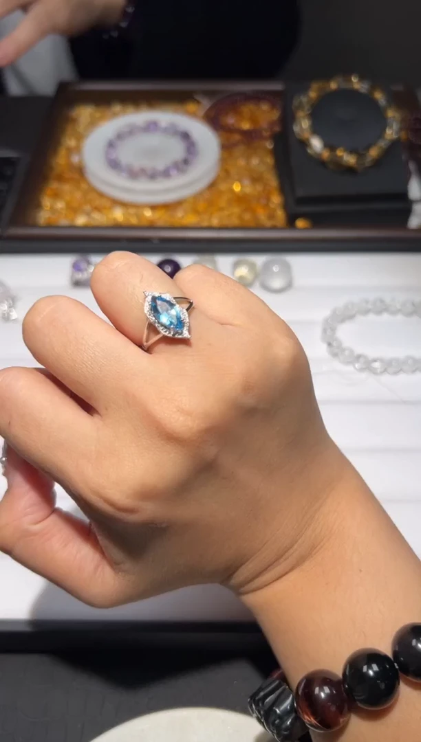 银S925镶嵌戒指托帕石托帕石戒指