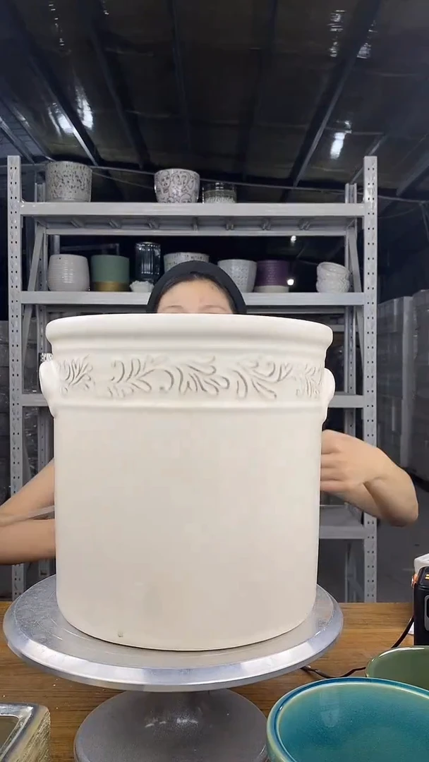 默认打孔陶瓷花盆宽高25-25微瑕