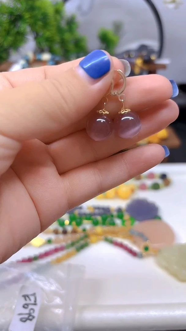 14K金镶嵌耳饰碧玺猫眼E698