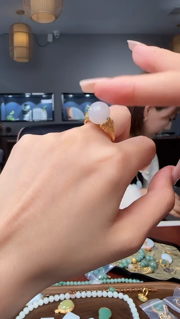 和田玉戒指银S925镶嵌1