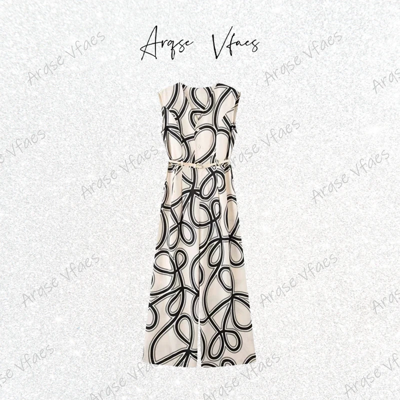 [ARQSEVFAES正品]—2025夏新款V领无袖连体裤印花阔腿裤女Y782805