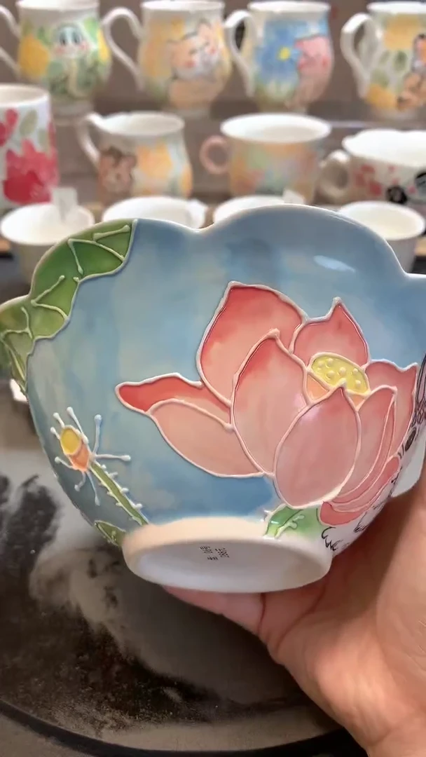 一味*手绘*夏日莲花碗