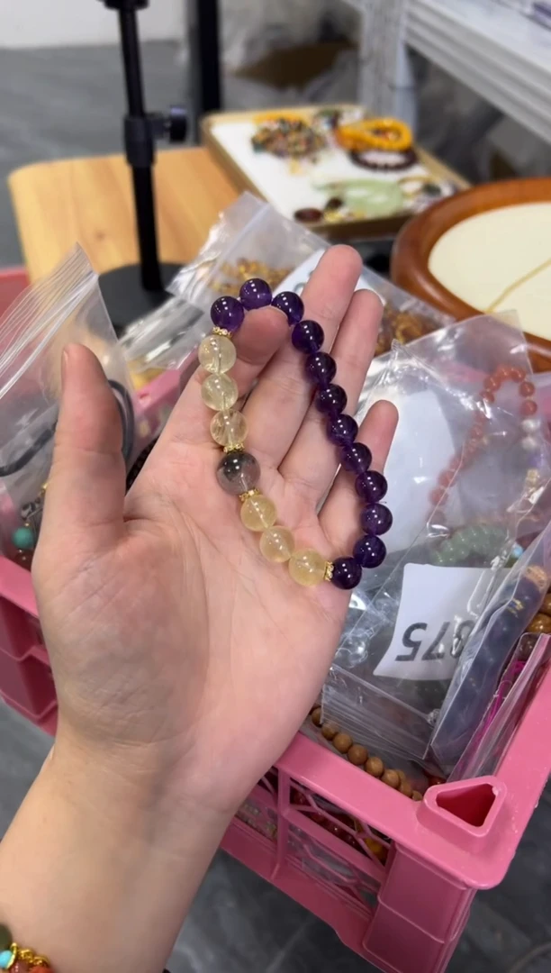 未镶嵌手链水晶孤品紫黄水晶幽灵手串[0336]