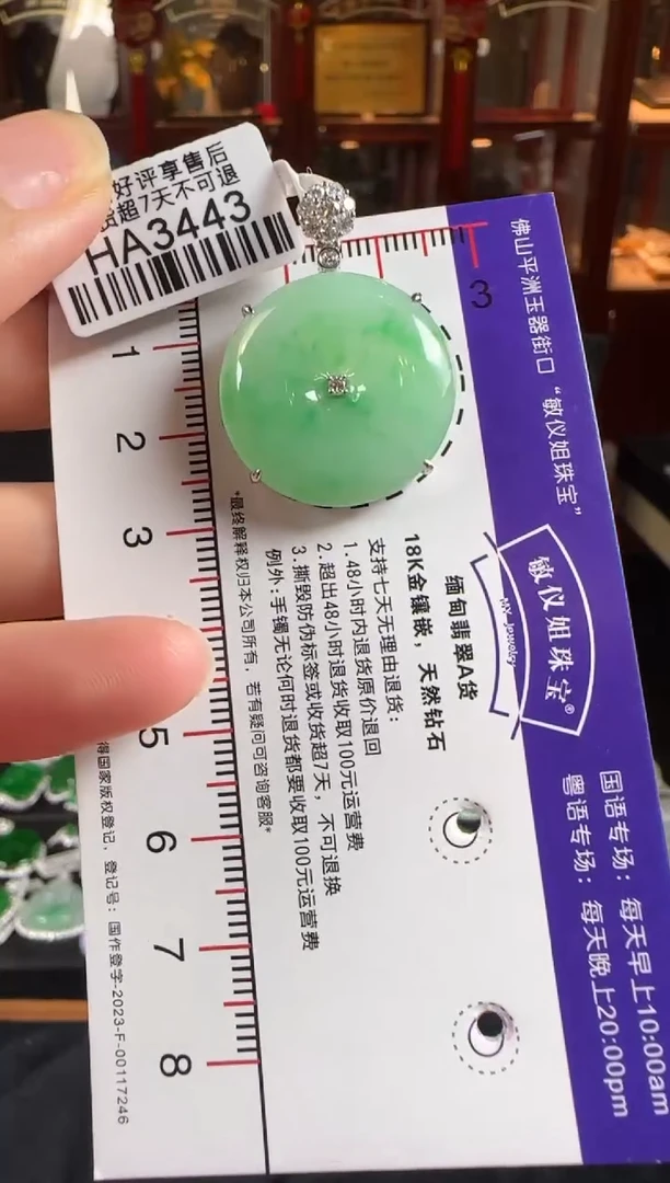 颈饰18K金镶嵌翡翠HA3443绿平安扣