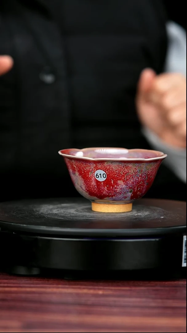 盖碗瓷610#李朝斐一级品原矿钧瓷花口杯