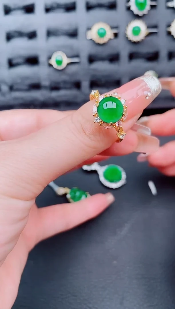 翡翠戒指银S925镶嵌天然a货翡翠205