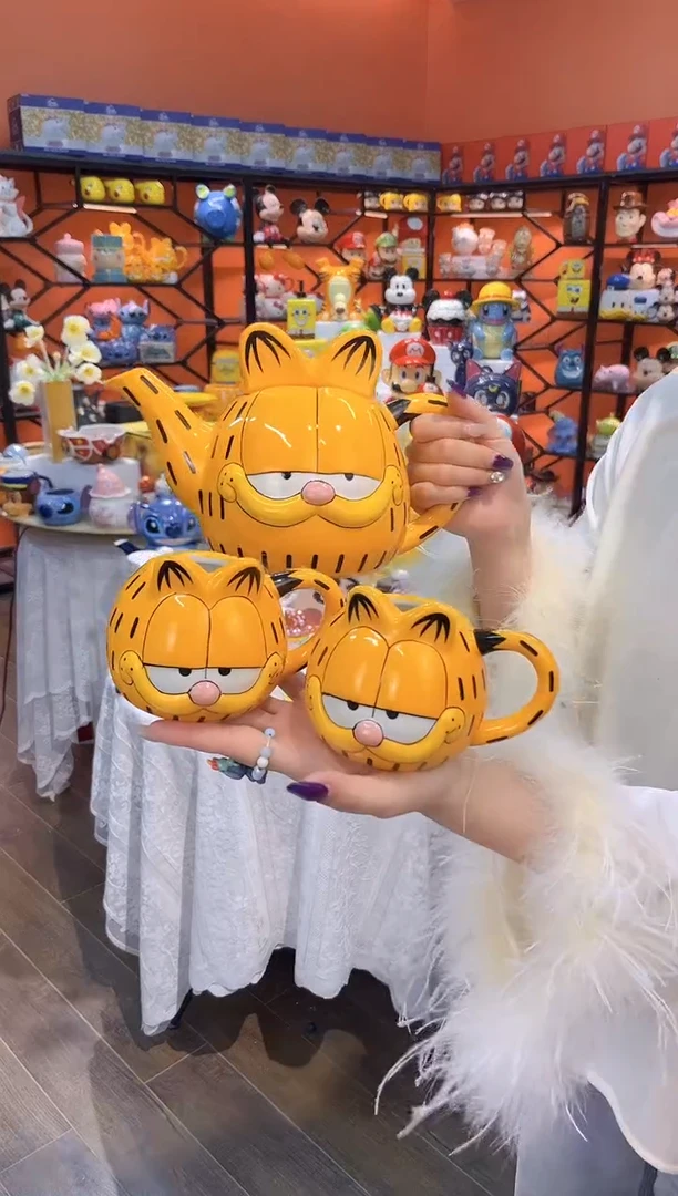 瓷片@@加菲猫陶瓷一壶二杯