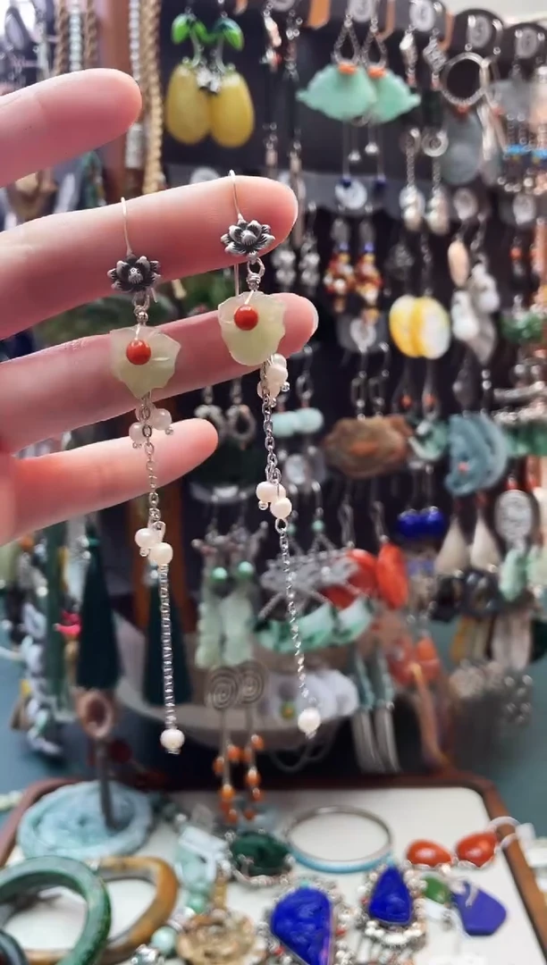 银S925镶嵌和田玉耳饰饰品