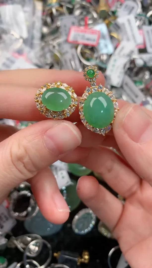 银S925镶嵌戒指翡翠222---2