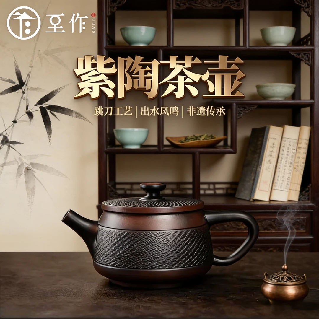 大容量汉瓦壶原矿紫陶纯手工跳刀凤鸣壶紫泥家用茶具高端茶器送礼