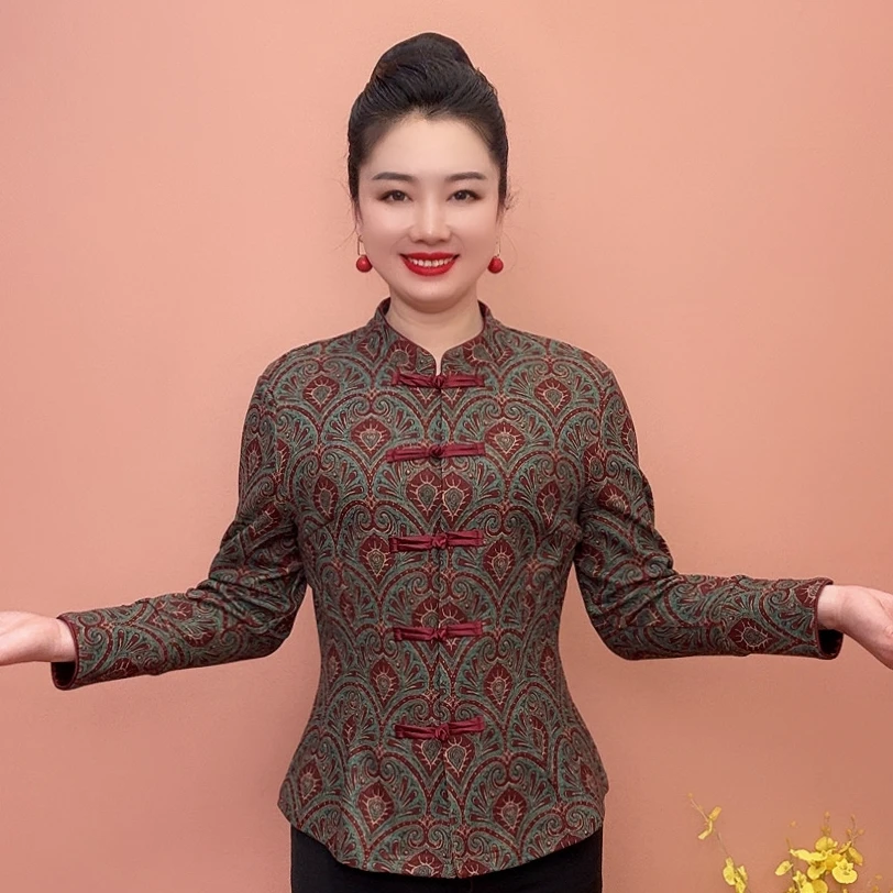 中年妈妈装秋冬双面一体绒旗袍长袖打底衫中国风时尚开衫唐装外套