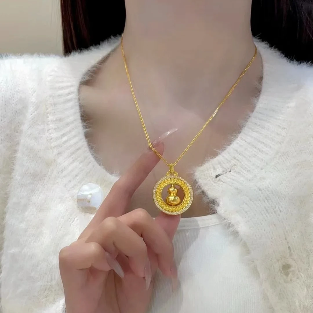 铜合金项链 新中式麦穗葫芦吊坠可转动轻奢圆形时尚挂坠