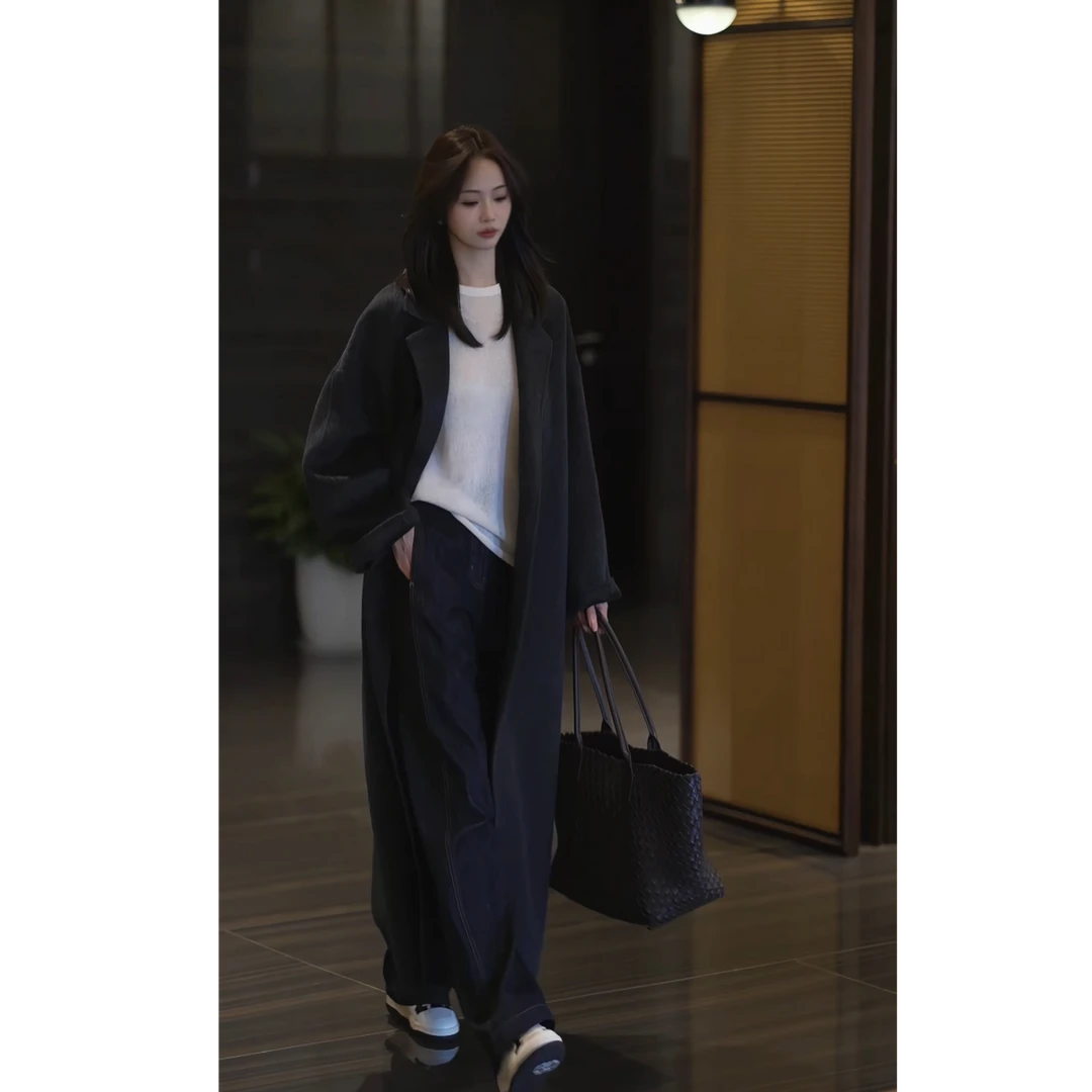 [女神大衣]双面羊毛牦牛绒保暖抗寒长款大衣经典设计师冬季AF375